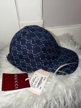Authentic 
Gucci  GG cotton baseball cap in blue NWT